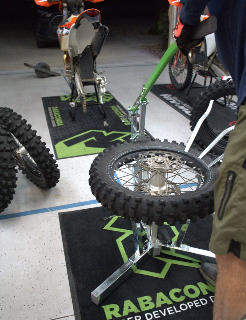 Portable dirt bike tire changer setup for fast and easy motorcycle tire changes